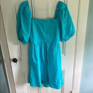 A New Day Turquoise Dress with Puff Sleeves